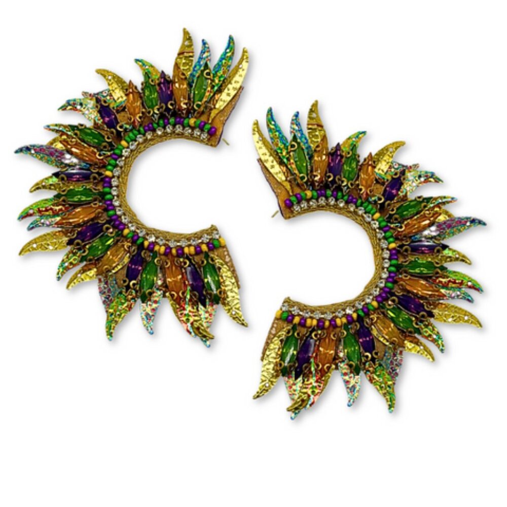 Deepa Gurnani Large Sequin Crystal Angel Wing Sequin Fan Beaded Earrings NEW